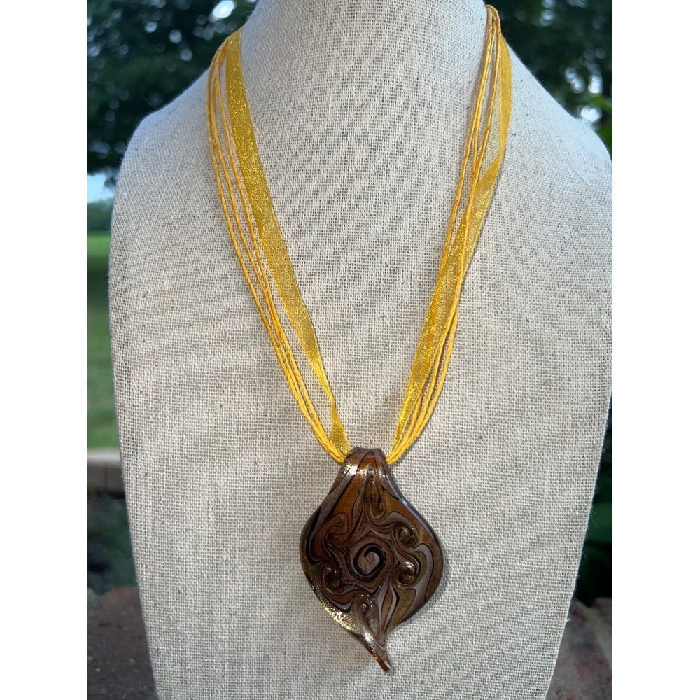 Gold Dichoric Glass Pendant Necklace
